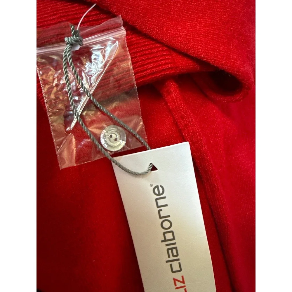 Liz Claiborne‎ Red Jeweled Neck 3/4 Sleeve Sweater Top Elegant Knit Size L NEW